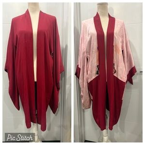 Vintage Japanese Style Elegant Red and Pink Women's Kimono